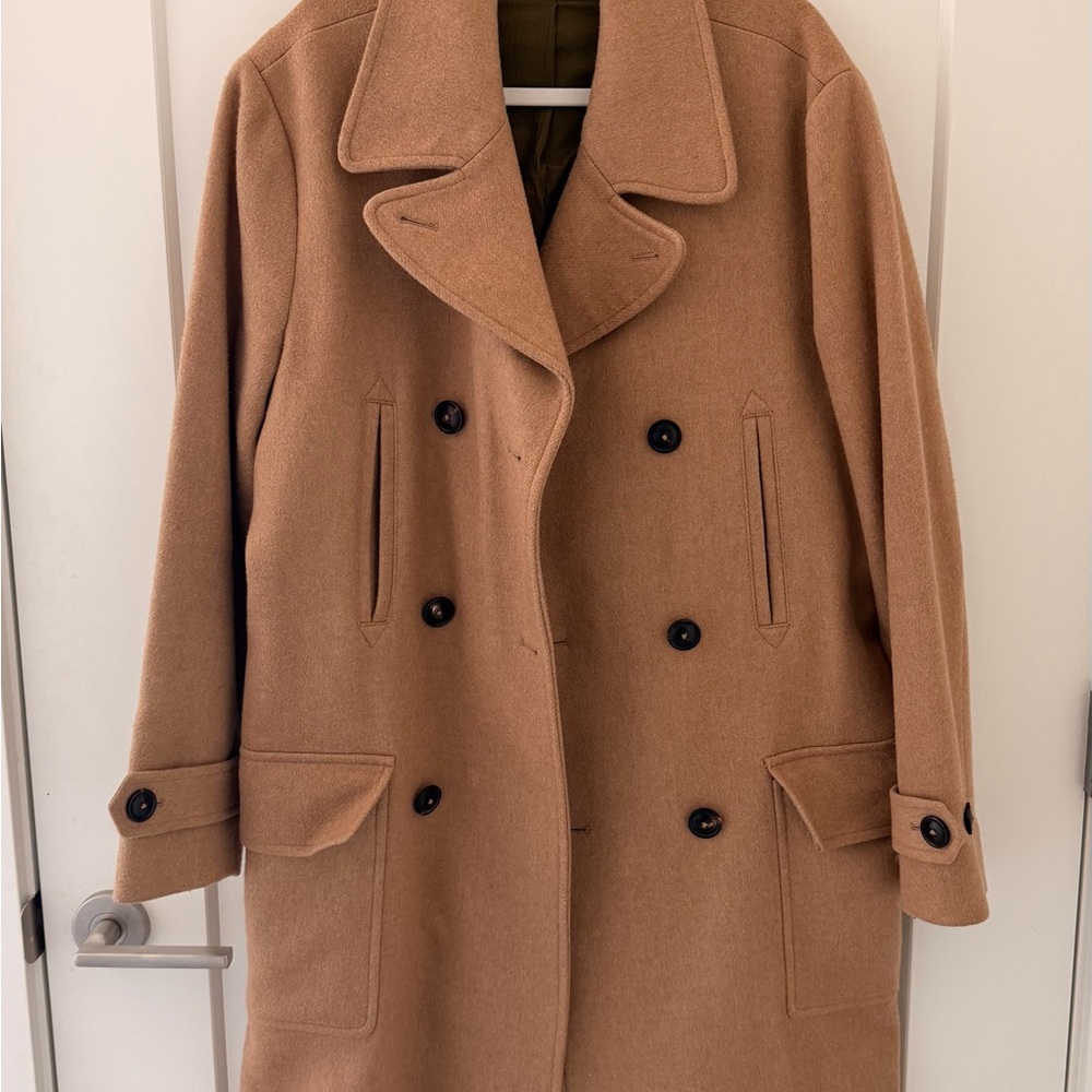 Italian Wool Double Breasted Officer Topcoat in Camel